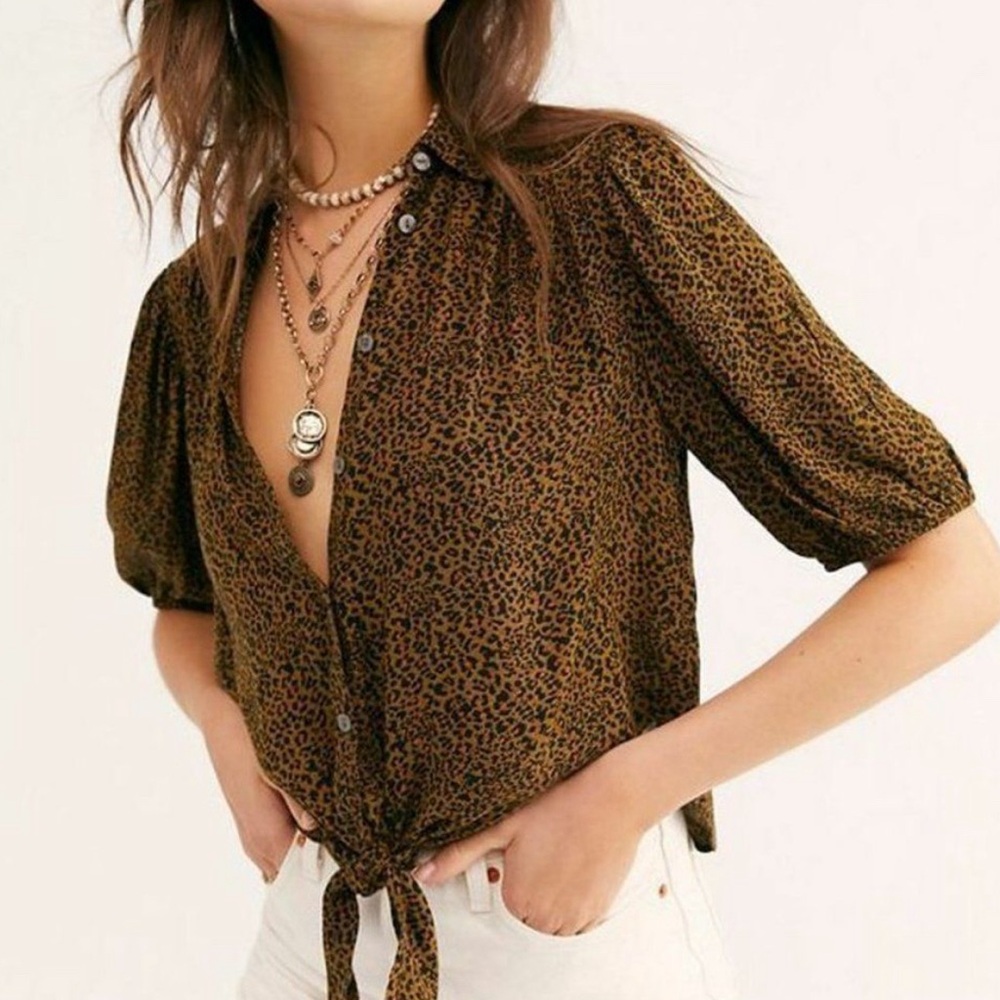Free People Celia Leopard Print Blouse